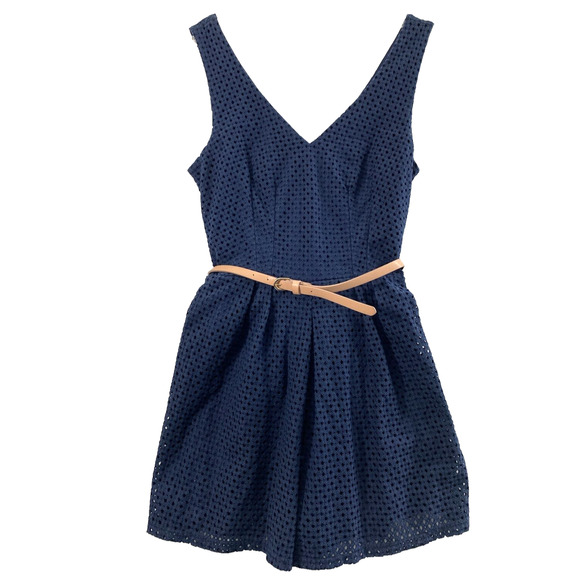 City Triangles Jumpsuit Junior 9 Romper Shorts Navy Blue Belted One Piece Summer - Picture 1 of 12